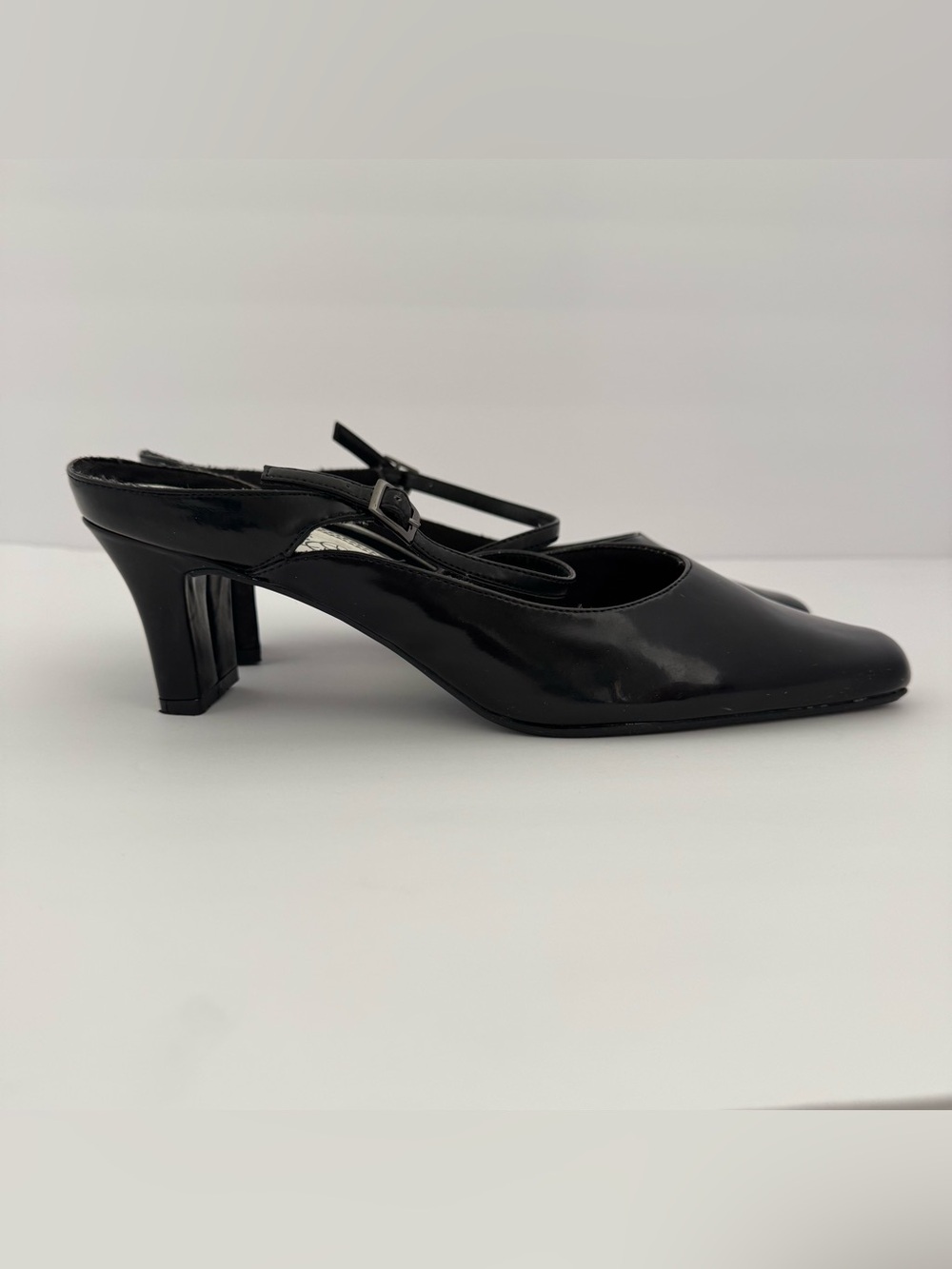 LifeStride Women US 9.5W Black Patent Square Toe Slingback Mary Jane Pumps Heels - Picture 3 of 12